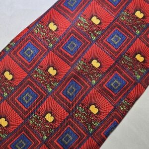 Christian LaCroix Paris Signature Silk Tie Red Blue Square Yellow Heart Sunrise